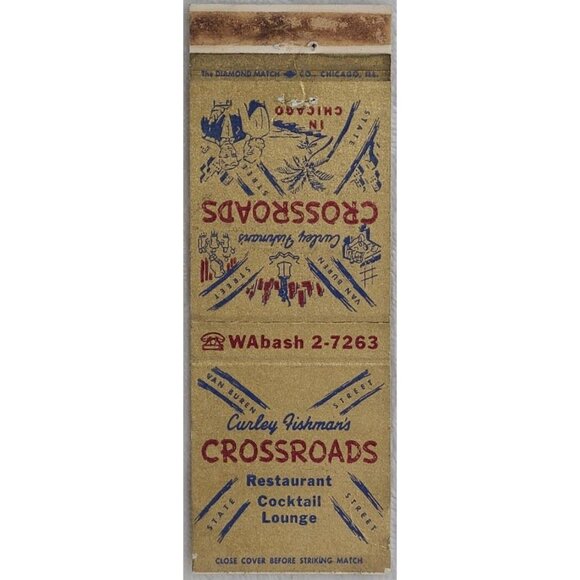 Vintage Matchbook Cover Curley Fishman's Crossroads Chicago IL Illinois - Picture 1 of 4